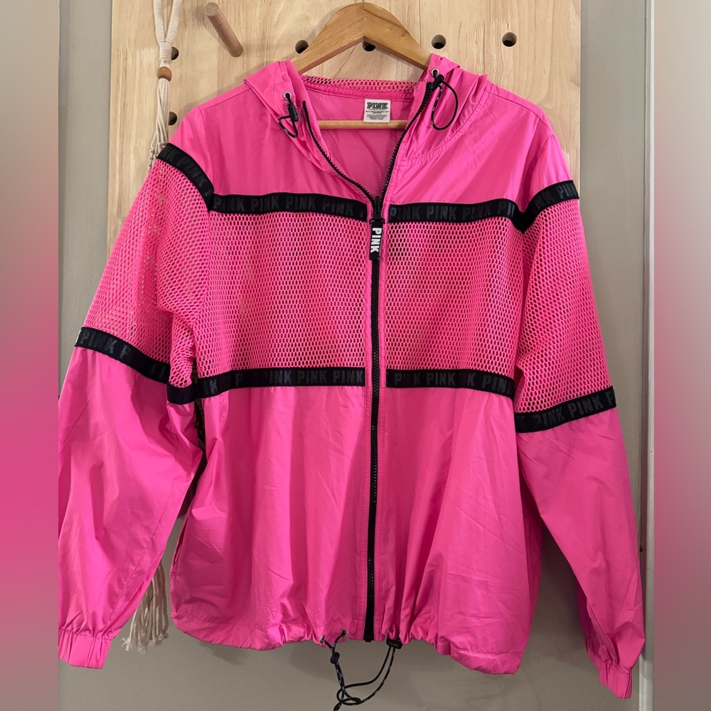 Victoria Secret Pink Campus Full Zip Mesh Hoodie‎ Jacket in Flawless Pink Sz M/L - Picture 3 of 8